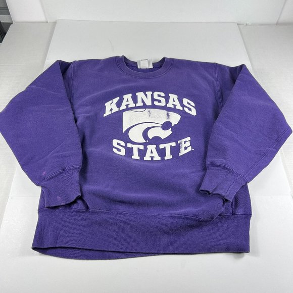 VTG 90s Kansas State Wildcats Sweatshirt Large Purple Big Logo Faded Crewneck - Picture 1 of 16